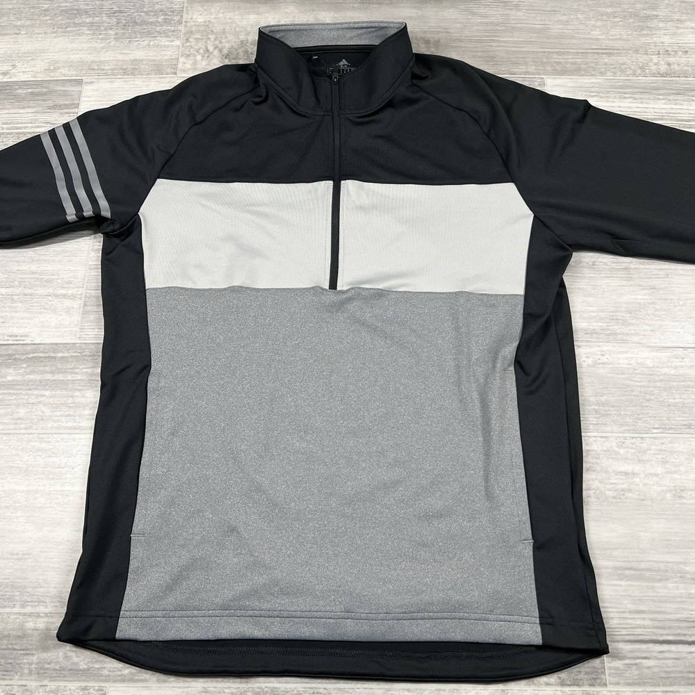 Adidas Men's Medium Colorblock 1/4 Zip Pull Over Golf Sweater Black/Grey GJ0682